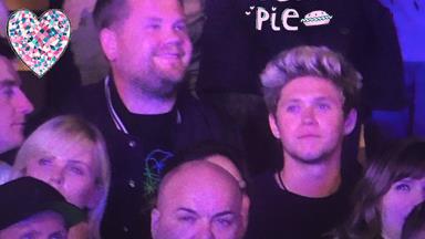 Niall Horan watches on in ~awe~ as James Corden performs with Coldplay
