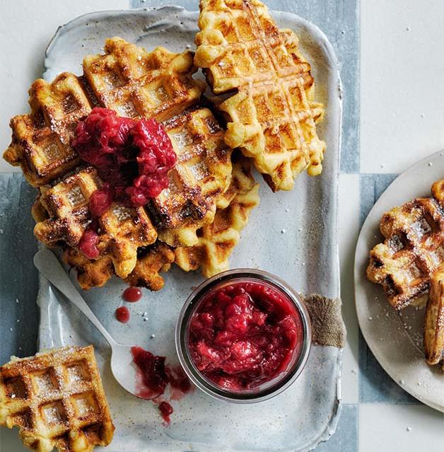 Liège-style waffles with rhubarb-vanilla jam recipe