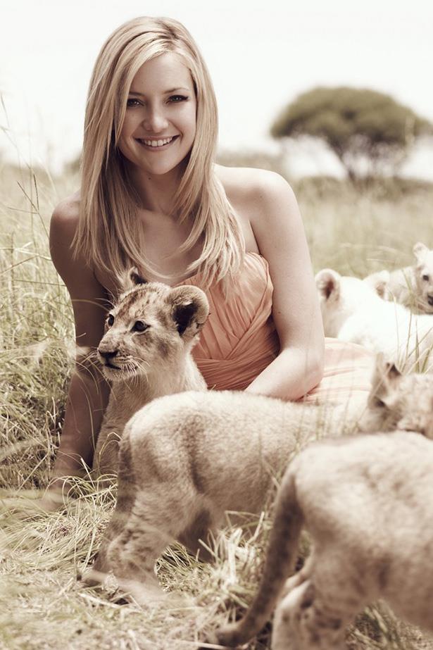 Kate Hudson got to play and pose with lion cubs for this campaign shoot in Africa to support WildAid, and collaborated on a range of haircare products with David Babaii.