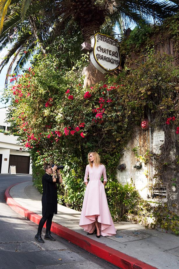 Delevingne wears Emilia Wickstead. "The Chateau Marmont was an incredible place to shoot this dress," says the designer. "The American spirit is something I love. The Chateau was the perfect embodiment of laid-back ease—cool and chic." Photo: Andi Elloway