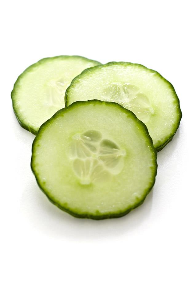 <strong>Cucumber</strong> <br> <br> No matter how much we spend on high-end eye creams, nothing seems as soothing after a sleepless night like a cool slice of cucumber laid over the eyes. Cucumber has a high water count, so it's super hydrating and when chilled, acts like a cold compress, therefore creating an anti-inflammatory effect.
