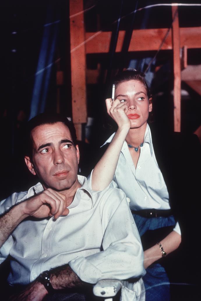 "I used to tremble from nerves so badly that the only way I could hold my head steady was to lower my chin practically to my chest and look up at Bogie. That was the beginning of The Look."