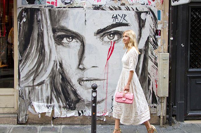 Loved stumbling into this amazing street art of Cara Delevingne...That's the thing about Paris, you never know what's around the corner.