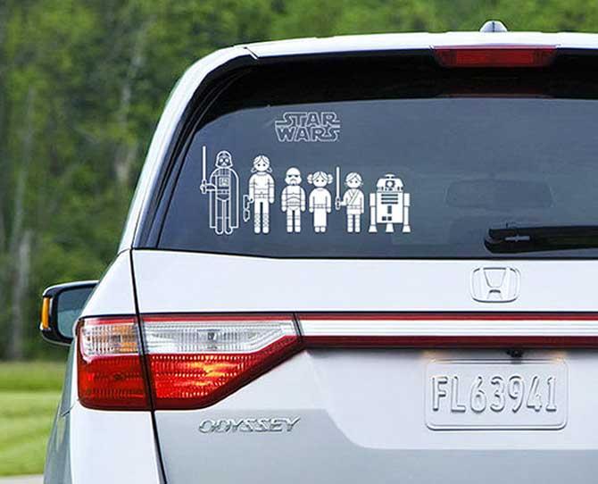 MY GEEK FAMILY The sci-fi obsessed dad can now tell the world loud and proud about his new arrival with a set of car decals that lets him indulge his love of the Star Wars universe. Here's hoping he's more like Luke Skywalker than Chewbacca... See the [full range of decals](http://www.thinkgeek.com/tools-outdoor-survival/car-gadgets-accessories/?icpg=gy_eea6/|target="_blank").