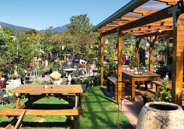The garden centre cafe in Waitati is a pleasant stopover on the Seasider journey