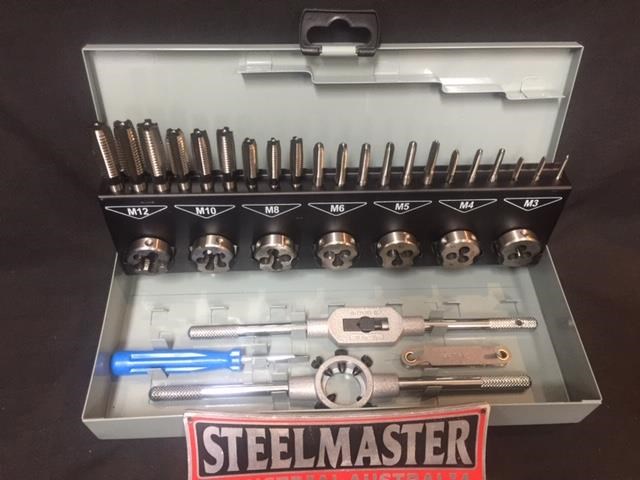 steelmaster industrial hss tap & die threading set - m3 ~ m12 - 32 piece. in steel case. 711204 001