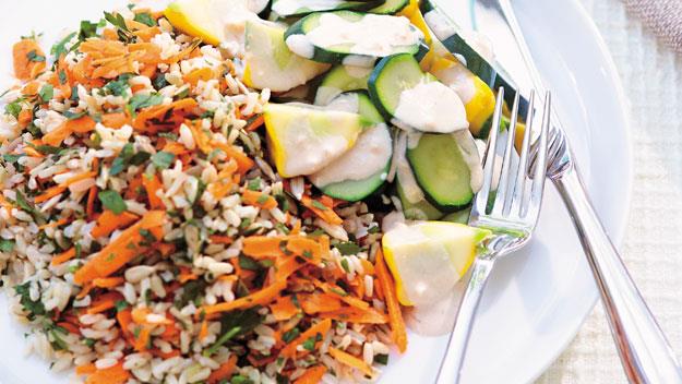 **[Brown rice with vegetables and tahini dressing](https://www.womensweeklyfood.com.au/recipes/brown-rice-with-vegetables-and-tahini-dressing-6989|target="_blank")**

Super healthy and easy to make, tahini dressing is the making of this simple brown rice and vegetables dish.