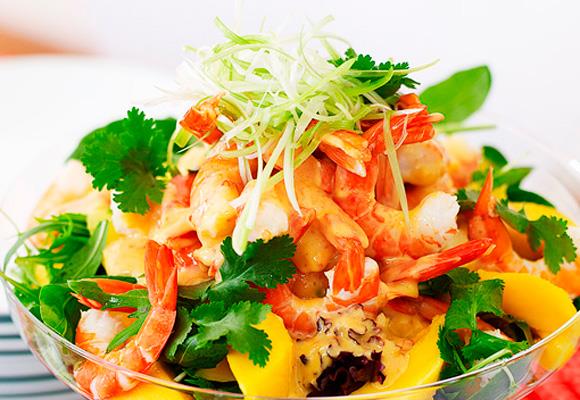**Prawn and mango salad**
<br><br>
This gorgeous salad covers all the flavour bases with sweet mango, juicy prawns and a cheeky kick of heat from the chilli and mustard. And with all those vibrant colours, it's a feast for the eyes as well as the tastebuds.
<br><br>
[**Read the full recipe here**](https://www.womensweeklyfood.com.au/recipes/prawn-and-mango-salad-15838|target="_blank") 