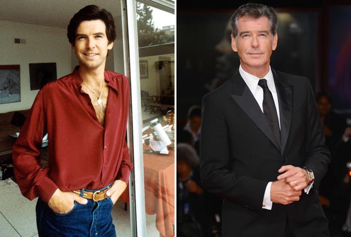 Pierce Brosnan in 1983 and 2012.