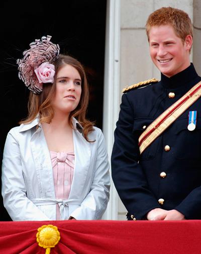 Prince Harry and Eugenie share a joke at the Trooping of the Colour in 2006.