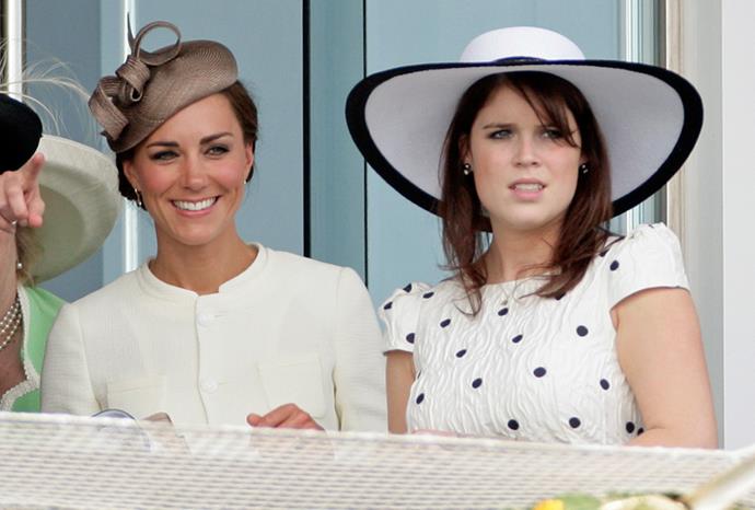 Eugenie with Kate Middleton at Derby Day in June this year.