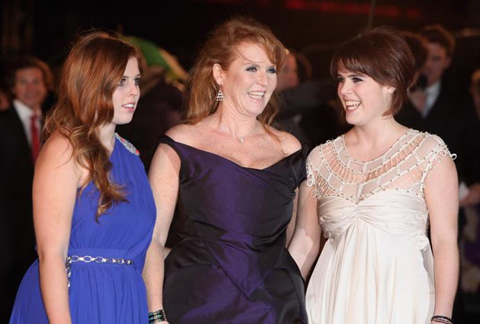 Fergie, Beatrice and Eugenie attend a London film premiere in 2009.
