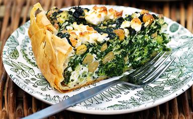 Spinach, chickpea and feta tart