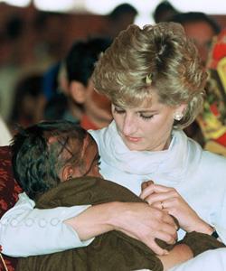 The Princess had a special concern for ill and maimed children. Photographed here in 1996 as she visits a shelter for cancer patients in Pakistan.