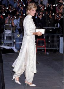 Culturally inspired designs like this Asian influenced evening suit were a defining feature of the Princess's style.