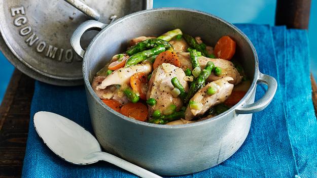 **[Chicken, asparagus and pea casserole](https://www.womensweeklyfood.com.au/recipes/chicken-asparagus-and-pea-casserole-15848|target="_blank")**