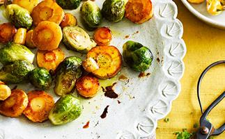 Glazed parsnips and Brussels sprouts