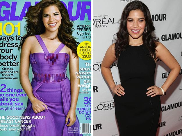 America Ferrera's head looks like it has been cut and pasted from another shot on the cover of Glamour magazine.