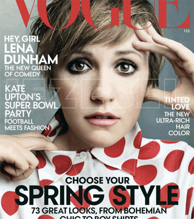 Lena Dunham's Vogue cover, before and after retouching.