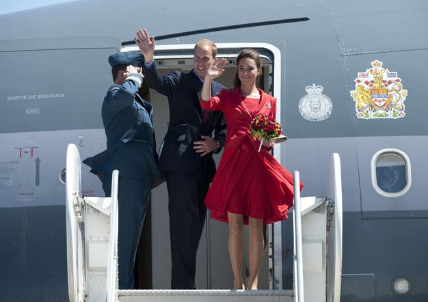 The Duke and Duchess toured Canada in July, just months after their holiday there. Here they wave to the crowds at Calgary airport.