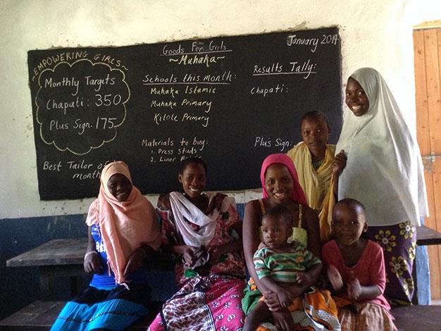 Students at Muhaka Secondary School stand in front of a blackboard, showing their goals for Goods for Girls in 2014.