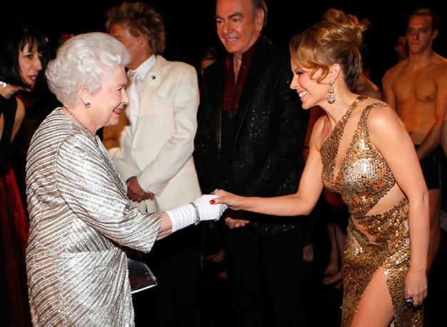 Kylie Minogue meets the Queen after the Royal Variety Performance at the Royal Albert Hall in London in November 2012.