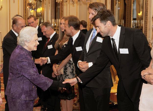 Hugh Jackman had an audience with the Queen in the white drawing room before a Royal reception for members of the Australian community living in the UK at Buckingham Palace on October, 2011.