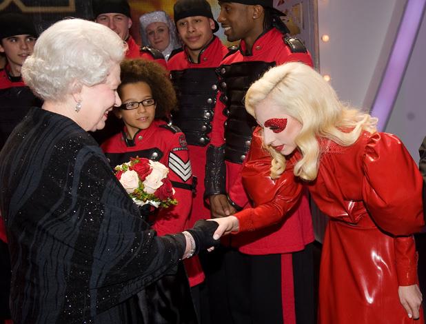 Despite her name, Lady Gaga hadn't met the Queen of England until this encounter following the Royal Variety Performance in Blackpool, England in December, 2009.