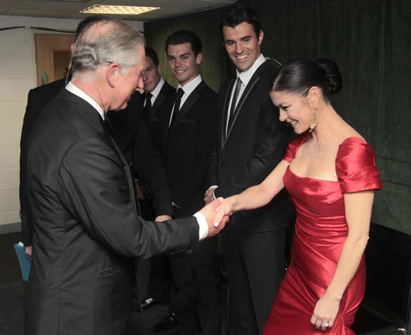 Welsh actress Catherine Zeta-Jones followed royal protocol with a curtsey to meet Prince Charles in 2010.