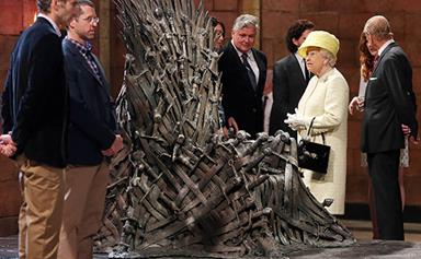 Queen Elizabeth stares down the Iron Throne from Game of Thones