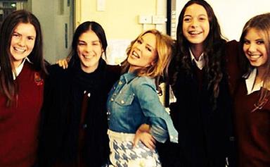 Kylie Minogue visits her old high school