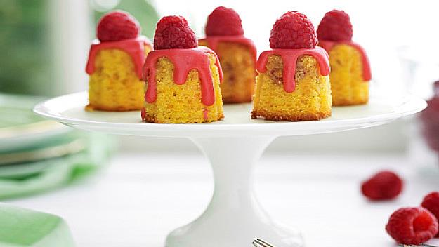**[Mini polenta and raspberry cakes](https://www.womensweeklyfood.com.au/recipes/mini-polenta-and-raspberry-cakes-26791|target="_blank")**

These delicate fruity cakes combine the citrus of orange rind with the sweetness of raspberries.