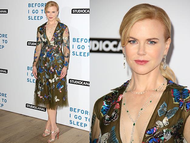 With sheer sleeves, a low V cut and a a butterfly print, Nicole Kidman's dress was quite unusual.