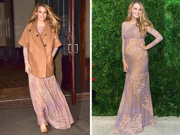 The former Gossip Girl star glowed at an awards night in NYC at the weekend in this floor-length, floral Michael Kors Resort 2015 gown. "I'm going to amp up my style by wearing things that are stretchier, 'cause that's all that fits!" Blake told *Us Weekly* at the God's Love We Deliver, Golden Heart Awards event.