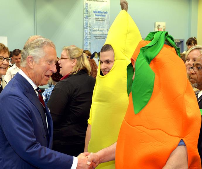 The life of a royal requires perfect grace when meeting anybody, including a banana and a cumquat.
