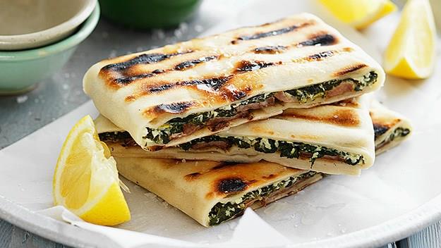 **Lamb, cheese and spinach gozleme**
<br><br>
This traditional Turkish pastry with a full-flavoured lamb, spinach and fetta mixture makes for a delightfully satisfying lunch. Don't forget the squeeze of lemon!
<br><br>
[**Get the recipe here.**](https://www.womensweeklyfood.com.au/recipes/gozleme-14793|target="_blank")