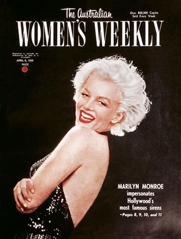 **1950s**
<br><br>
Swinging into the 50s, *The Weekly* went bold with a daring shot of silver screen siren Marilyn Monroe and articles that showed you how to go from a "plump little thing" to a "streamlined, poodle-cut and vivacious".