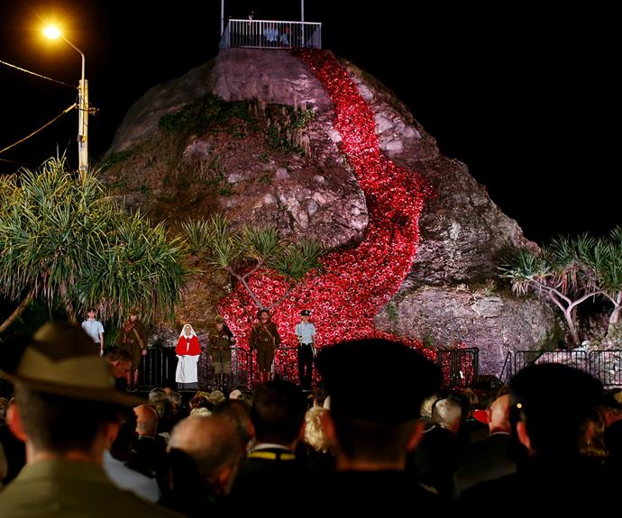 A fall of poppies in memorial for those lost in Gallipoli, in Currimbin.