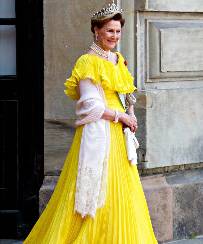 Queen Sonja of Norway, arrives at The Royal Chapel.