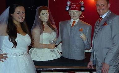 This wedding takes the cake! Woman recreates lifesized cakes of bride and groom