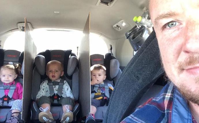 Dad’s genius hack to stop triplets fighting in car