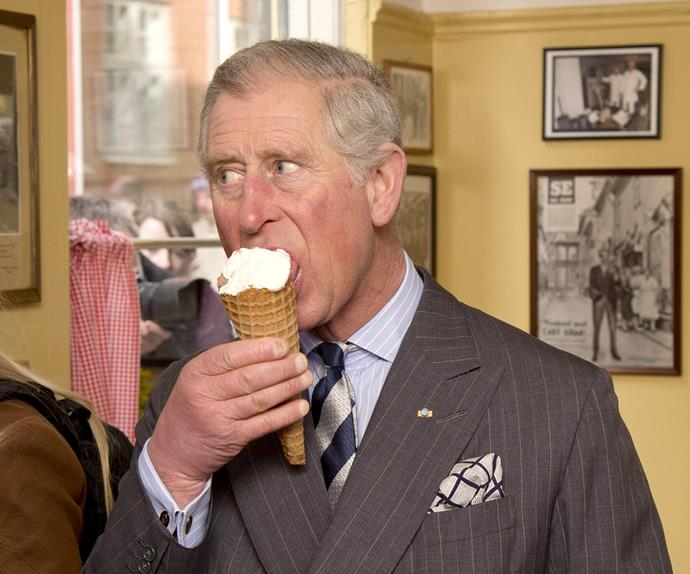 Prince Charles eating ice cream.