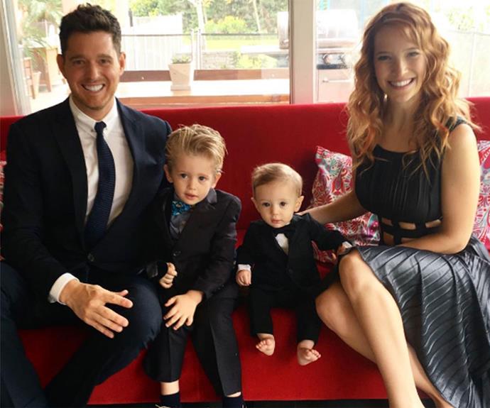 Here Michael can be seen with his stunning wife, Luisana, and their two children, Noah and Elias.