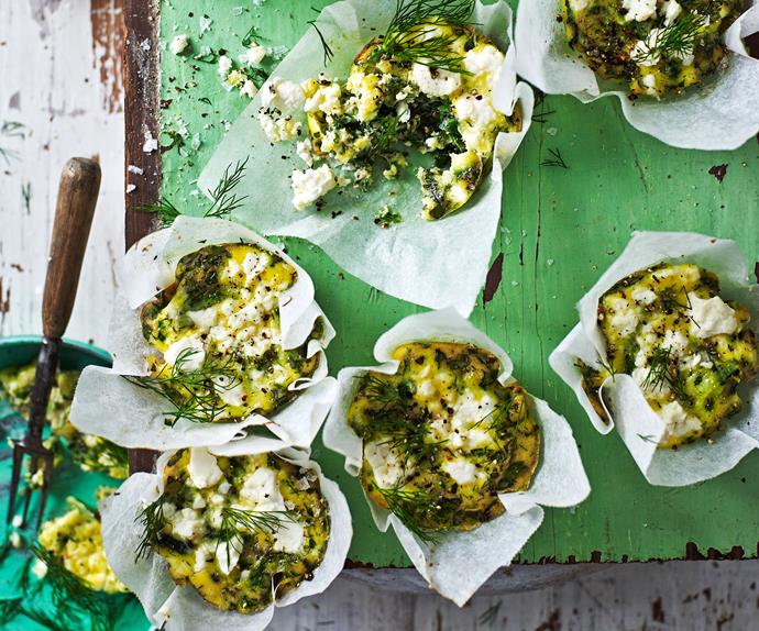 Mini frittatas with herbs, spinach, and feta