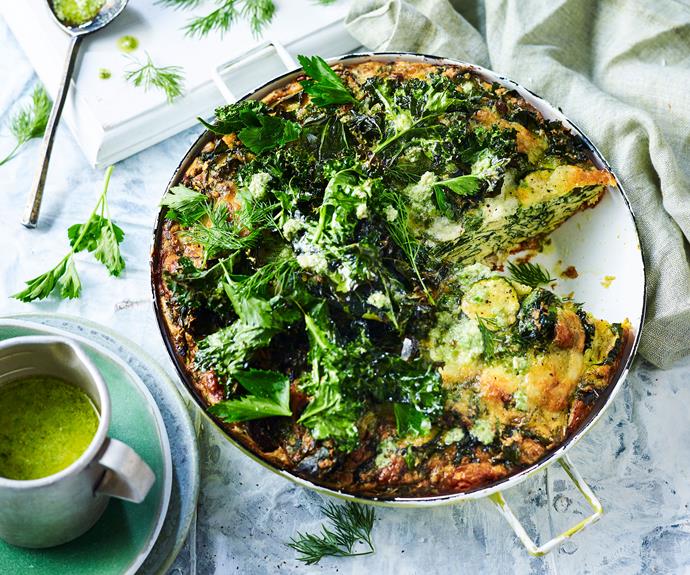 This [kale and quinoa frittata](https://www.womensweeklyfood.com.au/recipes/kale-frittata-recipe-30895|target="_blank") recipe is featured in Dr Joanna McMillan's book - Brain Food. This dish is an excellent way to load up on healthy green veggies, loaded with Vitamin A and caretenoids for eye health.