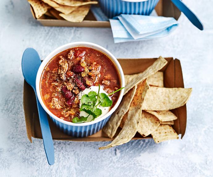 This [chilli con carne soup](https://www.womensweeklyfood.com.au/recipes/chilli-con-carne-soup-recipe-30927|target="_blank") recipe is just the thing to warm you up from the inside. Make it as spicy as you like.