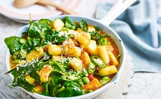 Indian style gnocchi recipe with green veg masala curry