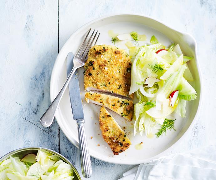 This [almond-crusted chicken schnitzel](https://www.womensweeklyfood.com.au/recipes/keto-almond-crumbed-chicken-schnitzel-recipe-30951|target="_blank") recipe is perfect for a simple midweek dinner. It's also gluten-free and grain-free, so even sensitive tummies can enjoy!