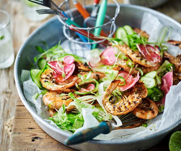 **[Barbecued prawns with chilli lime dressing](https://www.womensweeklyfood.com.au/recipes/barbecued-prawns-with-chilli-lime-dressing-9829|target="_blank")**

Use your fingers to dig in to these lip-smacking, spicy barbecued prawns.