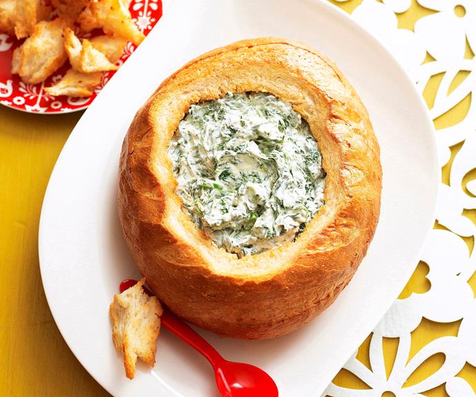 **[Spinach dip cob loaf](https://www.womensweeklyfood.com.au/recipes/cob-loaf-spinach-dip-6574|target="_blank")** This is one retro recipe that never goes out of style. The cheesy spinach dip has just the right amount of garlic and bacon bits to make this an instant hit at any party.
